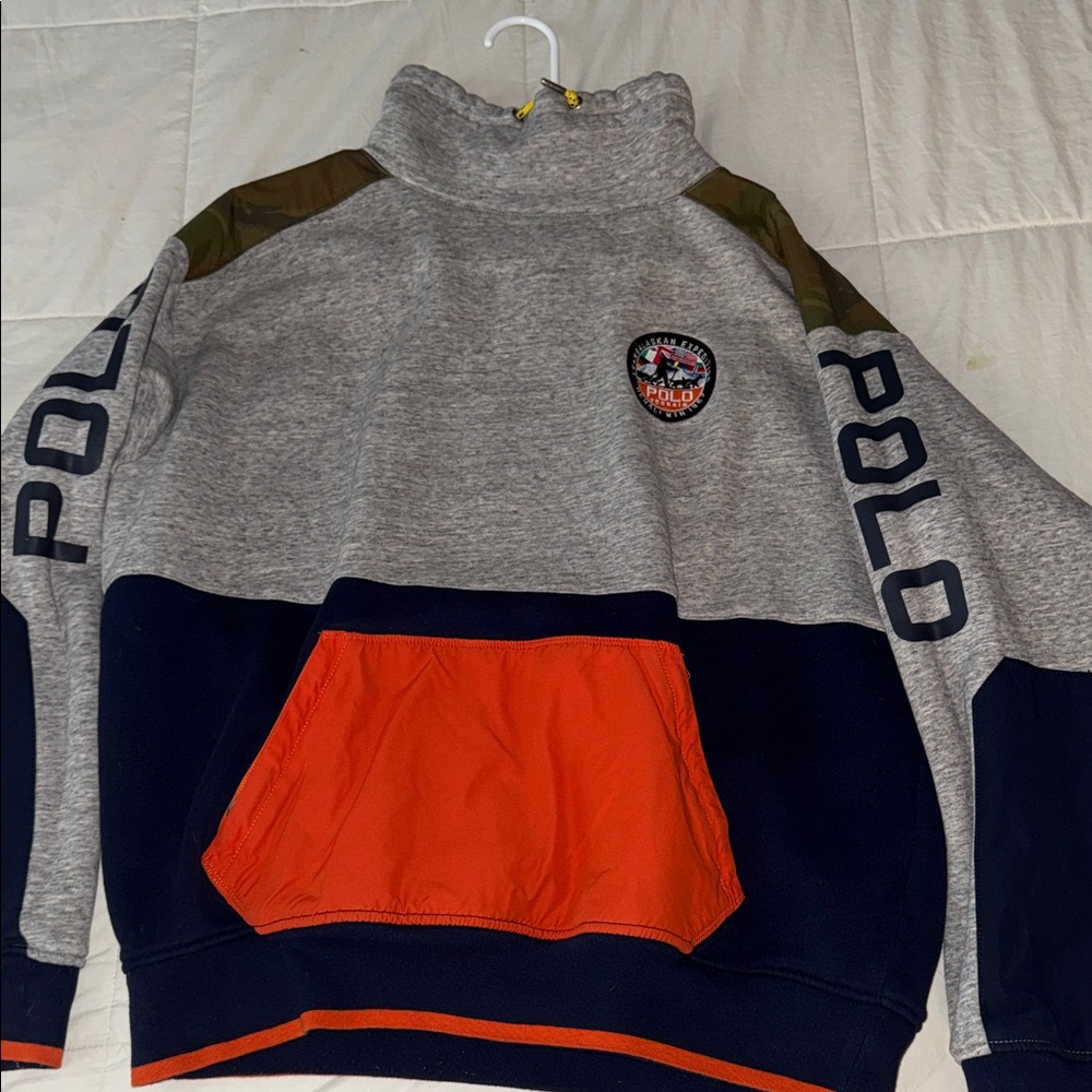 Polo by Ralph Lauren Gray and Navy Sweatshirt with Orange Accent